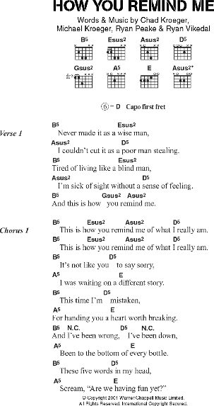 open zoom image for How You Remind Me - Guitar Chords/Lyrics, New, Main