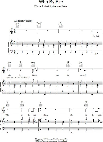 open zoom image for Who By Fire - Piano/Vocal/Guitar, New, Main