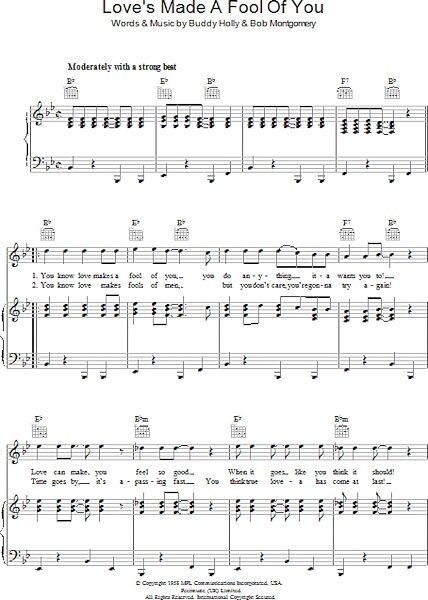 open zoom image for Love's Made A Fool Of You - Piano/Vocal/Guitar, New, Main
