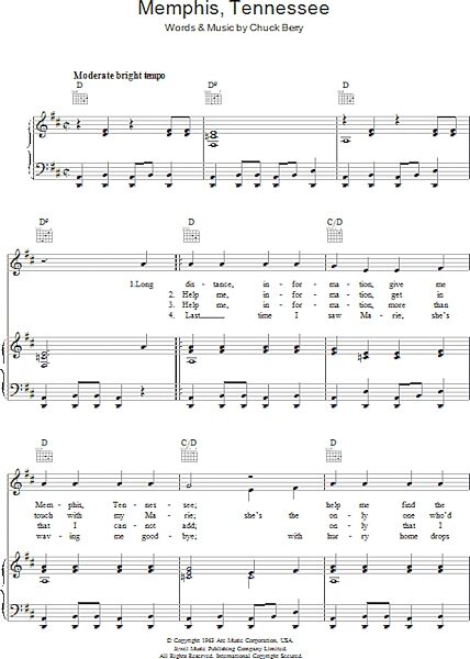 open zoom image for Memphis Tennessee - Piano/Vocal/Guitar, New, Main