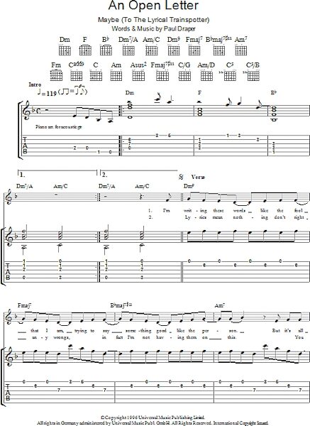open zoom image for An Open Letter - Guitar TAB, New, Main
