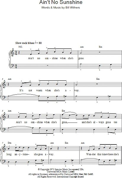 open zoom image for Ain't No Sunshine - Easy Piano, New, Main