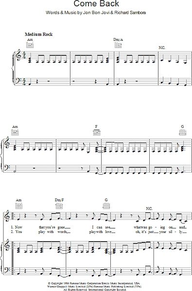 open zoom image for Come Back - Piano/Vocal/Guitar, New, Main