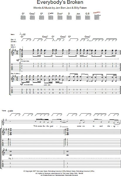 open zoom image for Everybody's Broken - Guitar TAB, New, Main