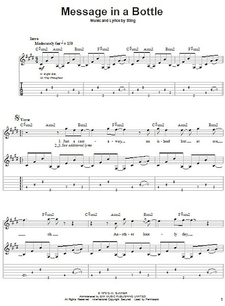 open zoom image for Message In A Bottle - Guitar Tab Play-Along, New, Main