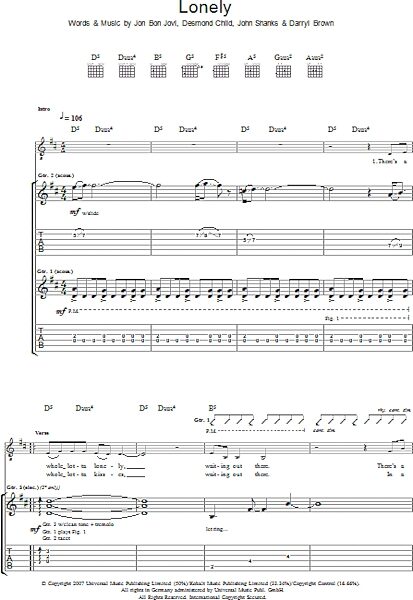 open zoom image for Lonely - Guitar TAB, New, Main