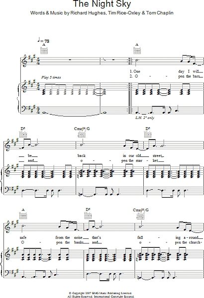 open zoom image for The Night Sky - Piano/Vocal/Guitar, New, Main