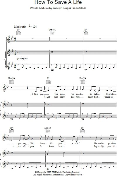 open zoom image for How To Save A Life - Piano/Vocal/Guitar, New, Main