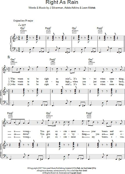 open zoom image for Right As Rain - Piano/Vocal/Guitar, New, Main