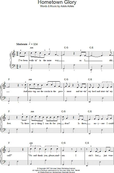 open zoom image for Hometown Glory (Radio Edit) - Easy Piano, New, Main