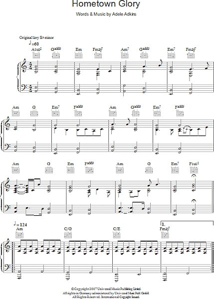 open zoom image for Hometown Glory - Piano/Vocal/Guitar, New, Main