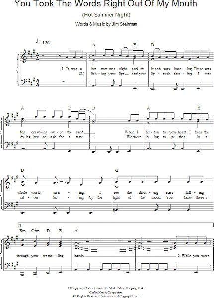 open zoom image for You Took The Words Right Out Of My Mouth (Hot Summer Night) - Easy Piano, New, Main