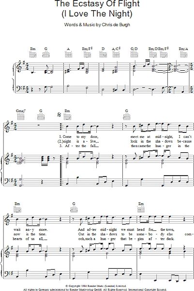 open zoom image for The Ecstasy Of Flight (I Love The Night) - Piano/Vocal/Guitar, New, Main