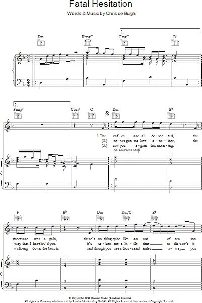 open zoom image for Fatal Hesitation - Piano/Vocal/Guitar, New, Main