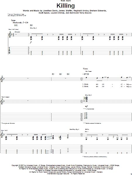 open zoom image for Killing - Guitar TAB, New, Main