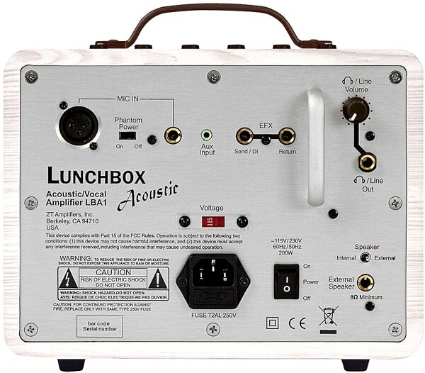 open zoom image for ZT Amplifiers Lunchbox Acoustic Guitar Amplifier (200 Watts, 1x6.5"), Rear