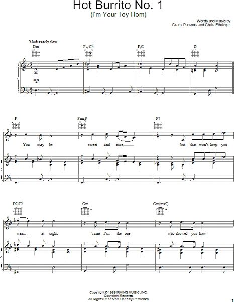open zoom image for Hot Burrito No. 1 (I'm Your Toy Horn) - Piano/Vocal/Guitar, New, Main