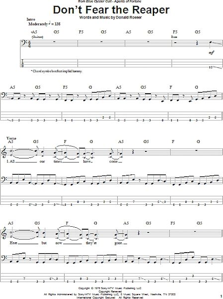 open zoom image for Don't Fear The Reaper - Bass Tab, New, Main