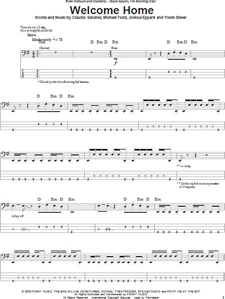 open zoom image for Welcome Home - Bass Tab, New, Main
