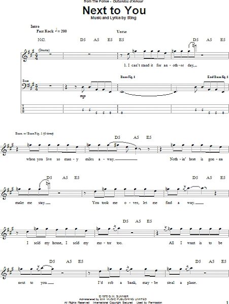 open zoom image for Next To You - Bass Tab, New, Main
