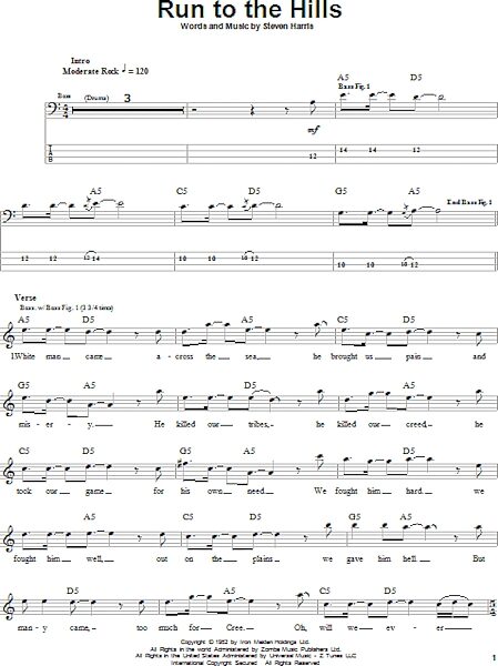 open zoom image for Run To The Hills - Bass Tab, New, Main