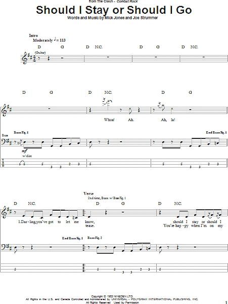 open zoom image for Should I Stay Or Should I Go - Bass Tab, New, Main
