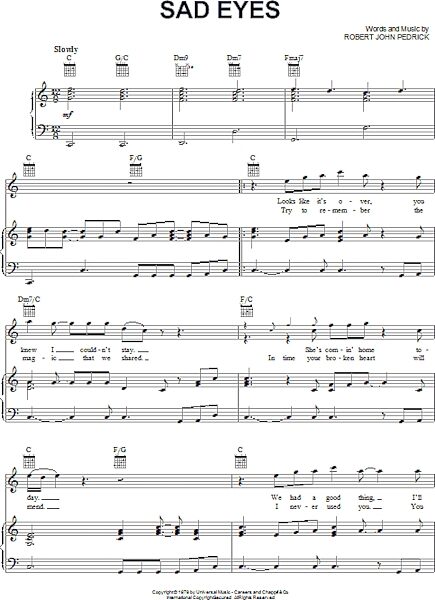 open zoom image for Sad Eyes - Piano/Vocal/Guitar, New, Main