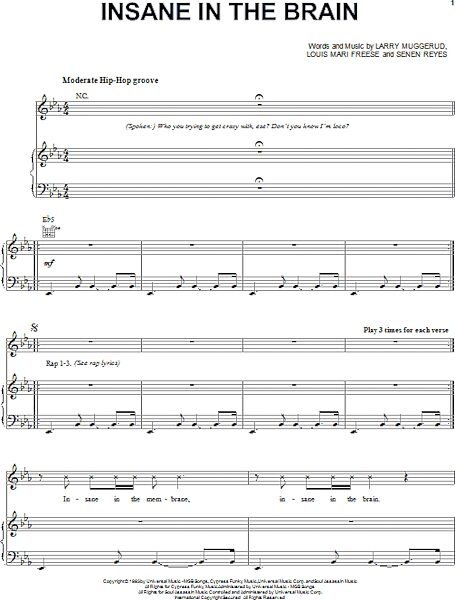open zoom image for Insane In The Brain - Piano/Vocal/Guitar, New, Main