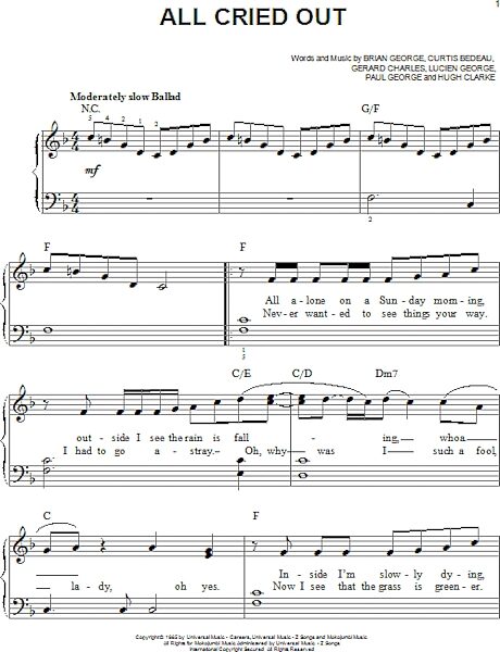 open zoom image for All Cried Out - Easy Piano, New, Main