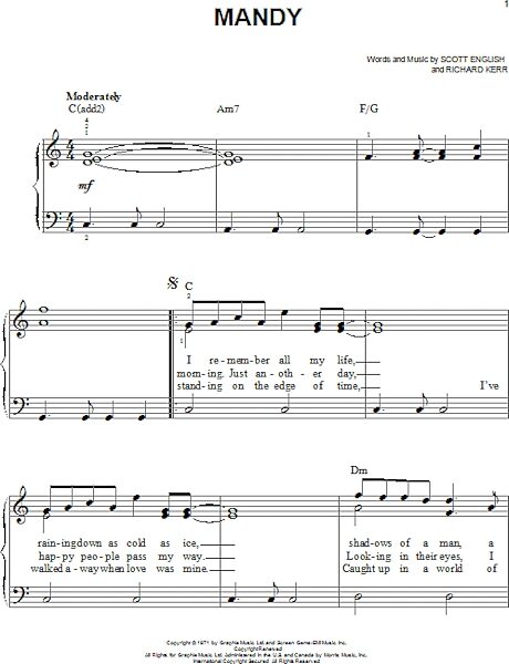 open zoom image for Mandy - Easy Piano, New, Main
