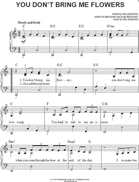 open zoom image for You Don't Bring Me Flowers - Easy Piano, New, Main