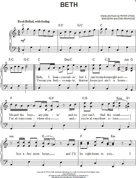 open zoom image for Beth - Easy Piano, New, Main
