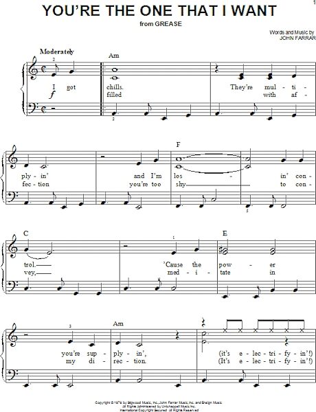 open zoom image for You're The One That I Want - Easy Piano, New, Main