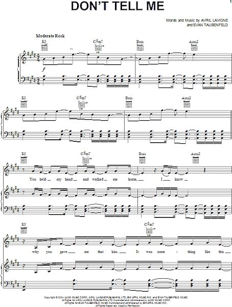 open zoom image for Don't Tell Me - Piano/Vocal/Guitar, New, Main