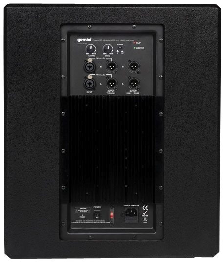 open zoom image for Gemini GVXSUB15P Powered Subwoofer (1600 Watts, 1x15"), Rear