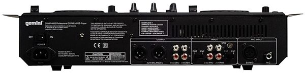 open zoom image for Gemini CDMP-6000 Dual CD/MP3/USB Mixing Console, Rear