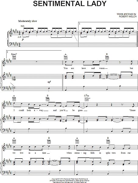 open zoom image for Sentimental Lady - Piano/Vocal/Guitar, New, Main