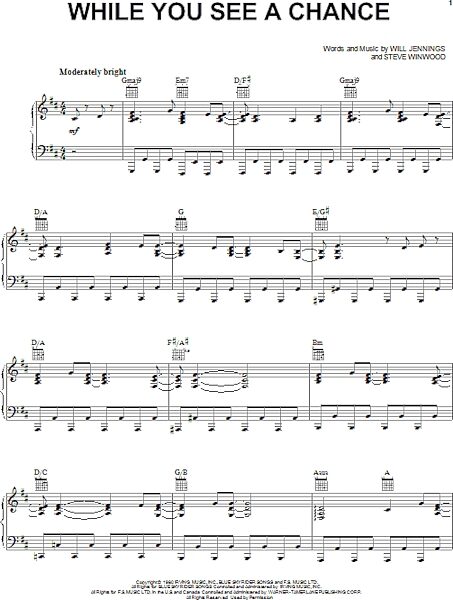 open zoom image for While You See A Chance - Piano/Vocal/Guitar, New, Main