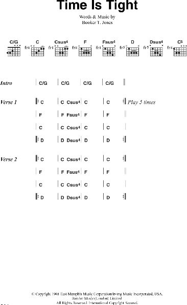 open zoom image for Time Is Tight - Guitar Chords/Lyrics, New, Main