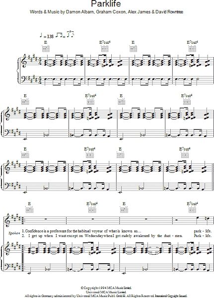 open zoom image for Parklife - Piano/Vocal/Guitar, New, Main