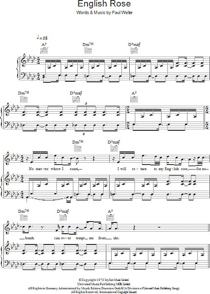 open zoom image for English Rose - Piano/Vocal/Guitar, New, Main
