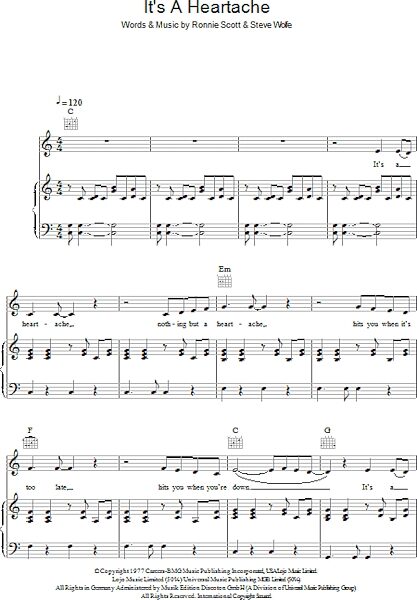 open zoom image for It's A Heartache - Piano/Vocal/Guitar, New, Main