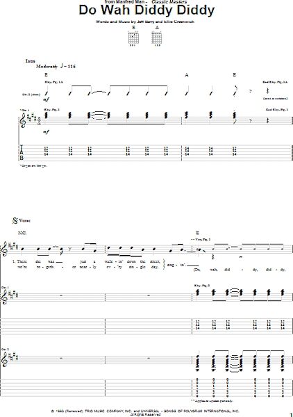 open zoom image for Do Wah Diddy Diddy - Guitar TAB, New, Main