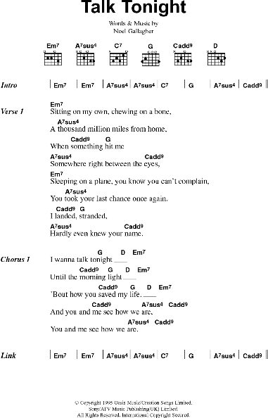 open zoom image for Talk Tonight - Guitar Chords/Lyrics, New, Main