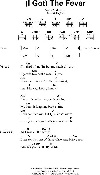 open zoom image for (I Got) The Fever - Guitar Chords/Lyrics, New, Main