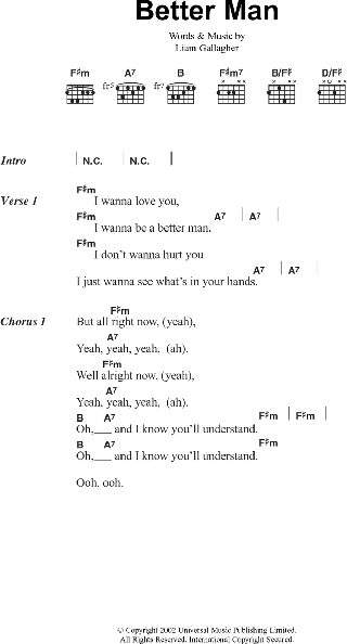 open zoom image for Better Man - Guitar Chords/Lyrics, New, Main