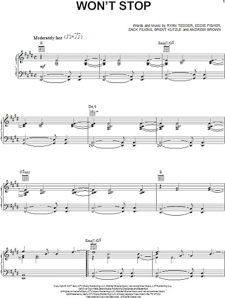 open zoom image for Won't Stop - Piano/Vocal/Guitar, New, Main