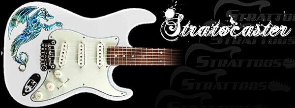 open zoom image for Strattoo Electric Guitar Tattoo, Dragonoid - On Strat
