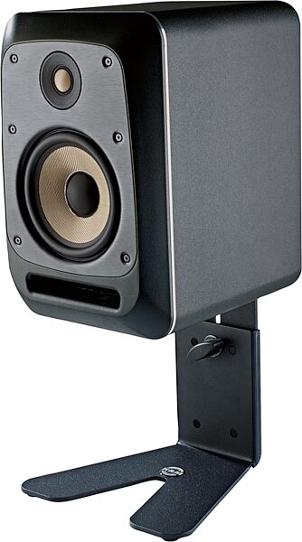 open zoom image for K&M 26772 Desktop Studio Monitor Stand, Black, In Use