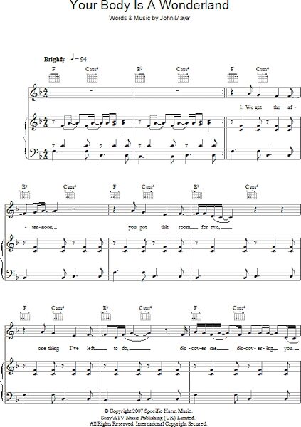 open zoom image for Your Body Is A Wonderland - Piano/Vocal/Guitar, New, Main